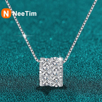 NeeTim Full Moissanite Diamond Necklace For Woman Pendant 925 Sterling Silver Necklace For Women Chain Party Bridal Fine Jewelry