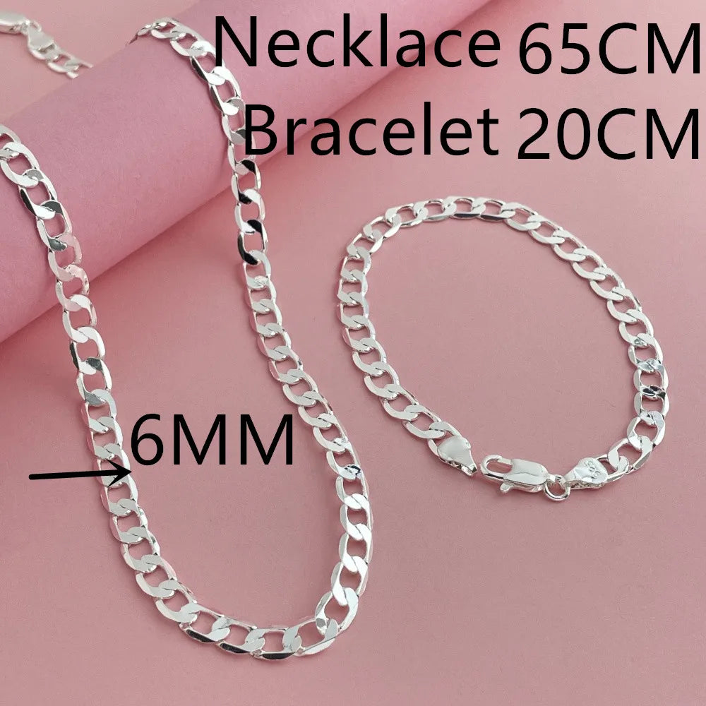 925 Sterling Silver 6mm Cuban Link Necklace and Bracelet Set | Unisex Classic Jewelry