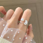 PANJBJ 925 Sterling Silver Pearl Irregular Ring | Women Shell Overlapping Hollow Sweet Design Jewelry