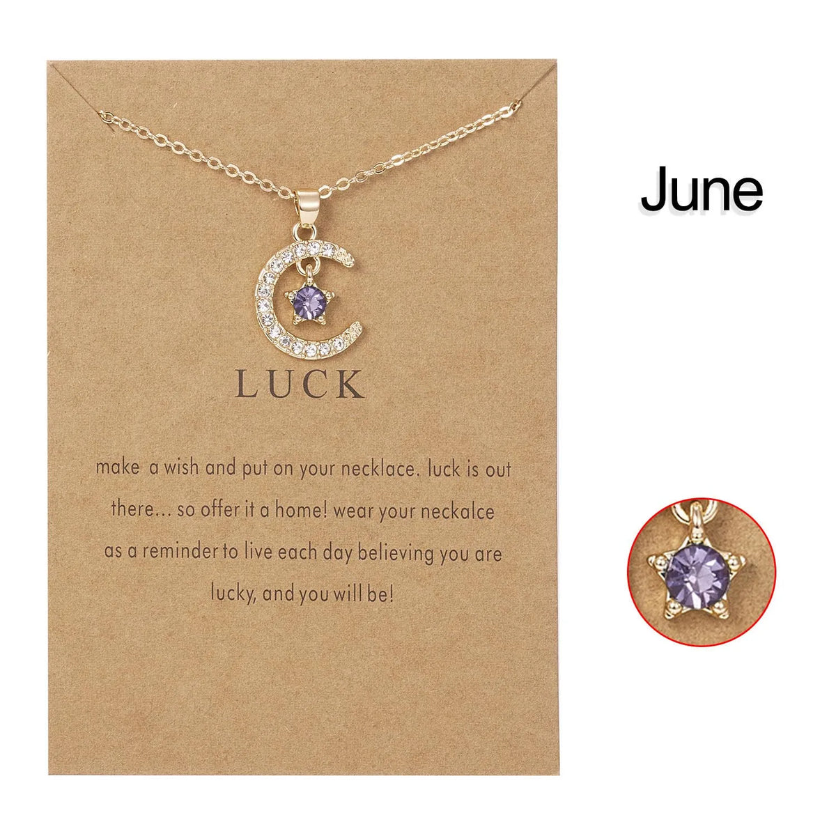 Fashion Moon Star Necklaces For Women 12 Months Crystal Birthstone Pendant Chain Men Trendy Birthday Party Jewelry Gift