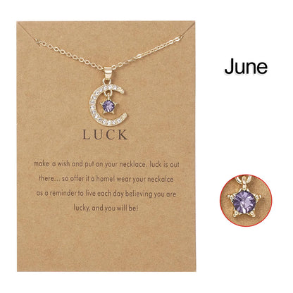 Fashion Moon Star Necklaces For Women 12 Months Crystal Birthstone Pendant Chain Men Trendy Birthday Party Jewelry Gift