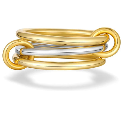 A Niche Two-Color Four-Ring Copper Jewelry Ring, Hypoallergenic, Ins Style, Stacking Artifact, Suitable For Young Women