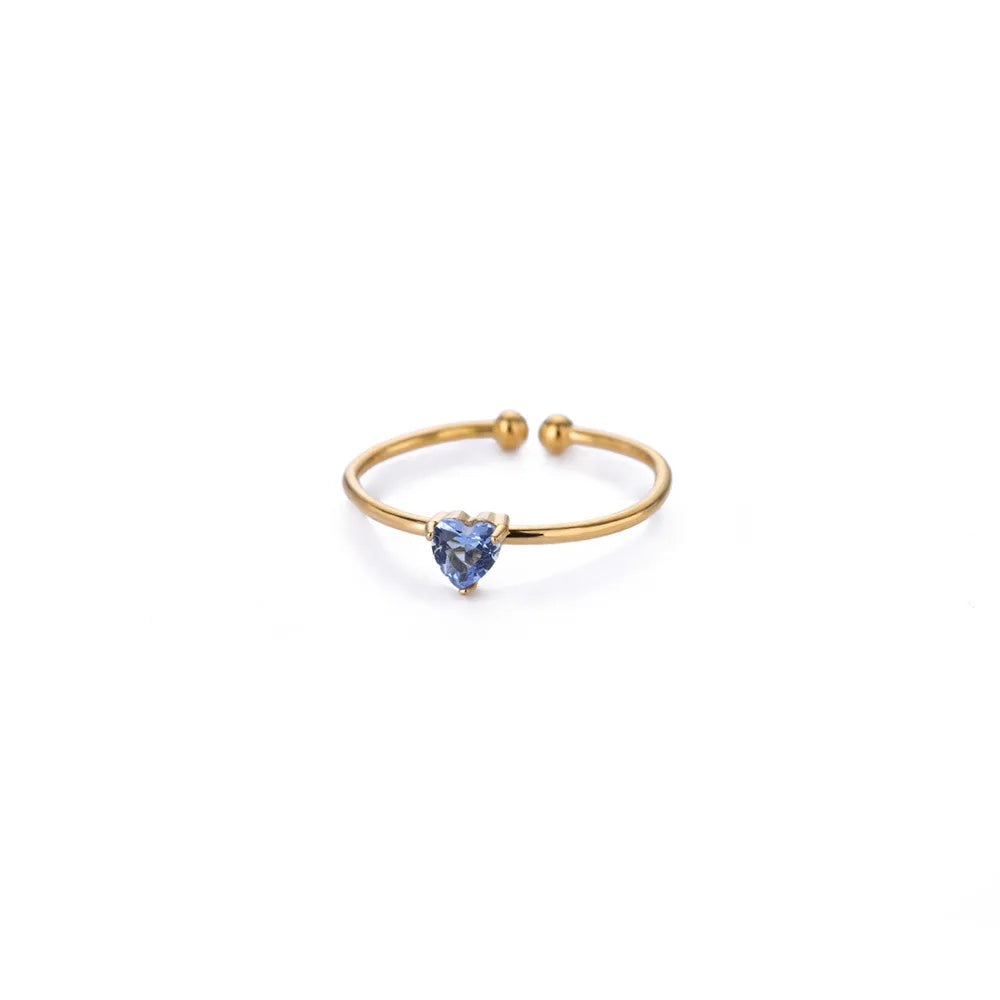 Fashion Zircon Heart Birthstone Rings For Women Stainless Steel Gold Color Birthstone Ring  Aesthetic Wedding Jewelry Gift