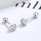 925 sterling silver zircon round bead threaded stud earrings, women's screw twist-off stud earrings, simple and fashion