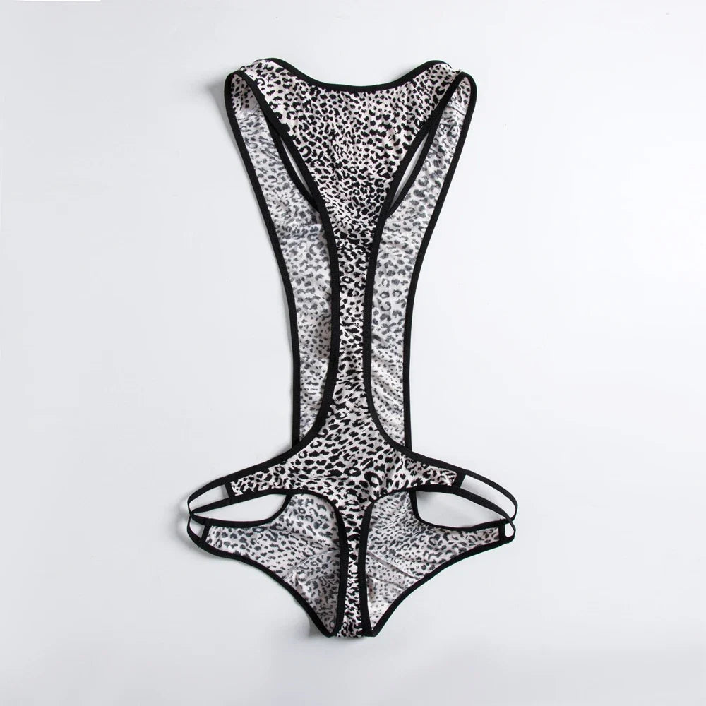 Leopard Men's Bodysuits Building Shapers Tights Men Singlet Underwear Bikini Sexy Men T-Back Jumpsuit Stretch Thongs Jockstrap