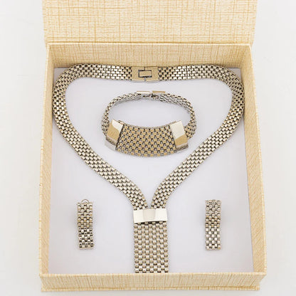 Dubai Hollow Earrings Necklace Jewelry Set Women Fashion Luxury Punk Jewellery Choker Bracelet Wholesale Accessories Party Gift