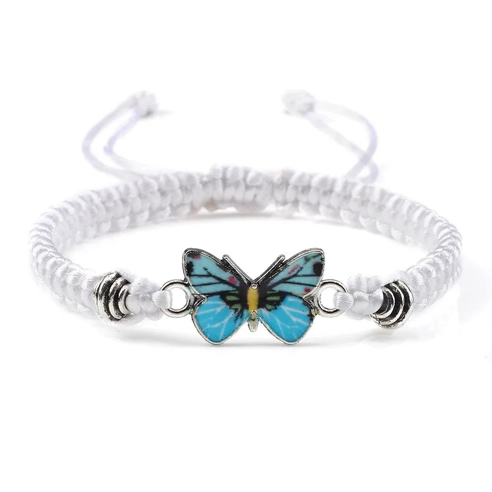 Handmade Braided String Bracelet For Women Blue Butterfly Pendant Adjustable Charm Bracelets&Bangles Fashion Girl Jewelry Gifts
