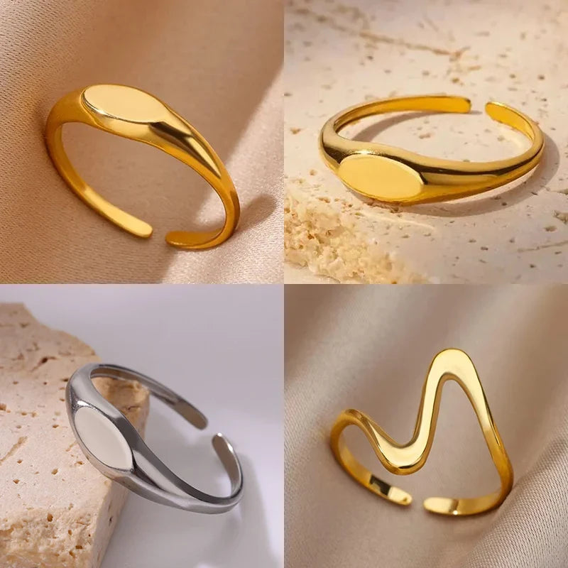 Fashion Oval Rings For Women Gold Color Stainless Steel Geometric Openning Ring Wedding Statement Jewelry 2024 Trend Gift BFF