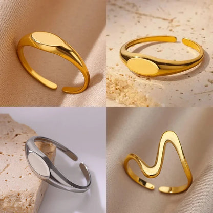 Fashion Oval Rings For Women Gold Color Stainless Steel Geometric Openning Ring Wedding Statement Jewelry 2024 Trend Gift BFF