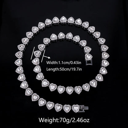 Yupsk 45CM/20CM Shiny Heart Rhinestone Hip Hop Rock Tennis Chain Bracelet Necklace for Women Men Trendy Jewelry Set Gift
