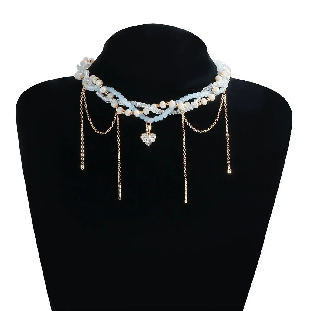 Fashion Heart Beaded Necklace for Women Boho Elegant Irregular Crystal Chain Y2K Choker Exquisite Party Gift Jewelry Accessories