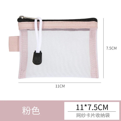 Mini Transparent Mesh Zipper Card Storage Bag | Portable Nylon Coin Purse