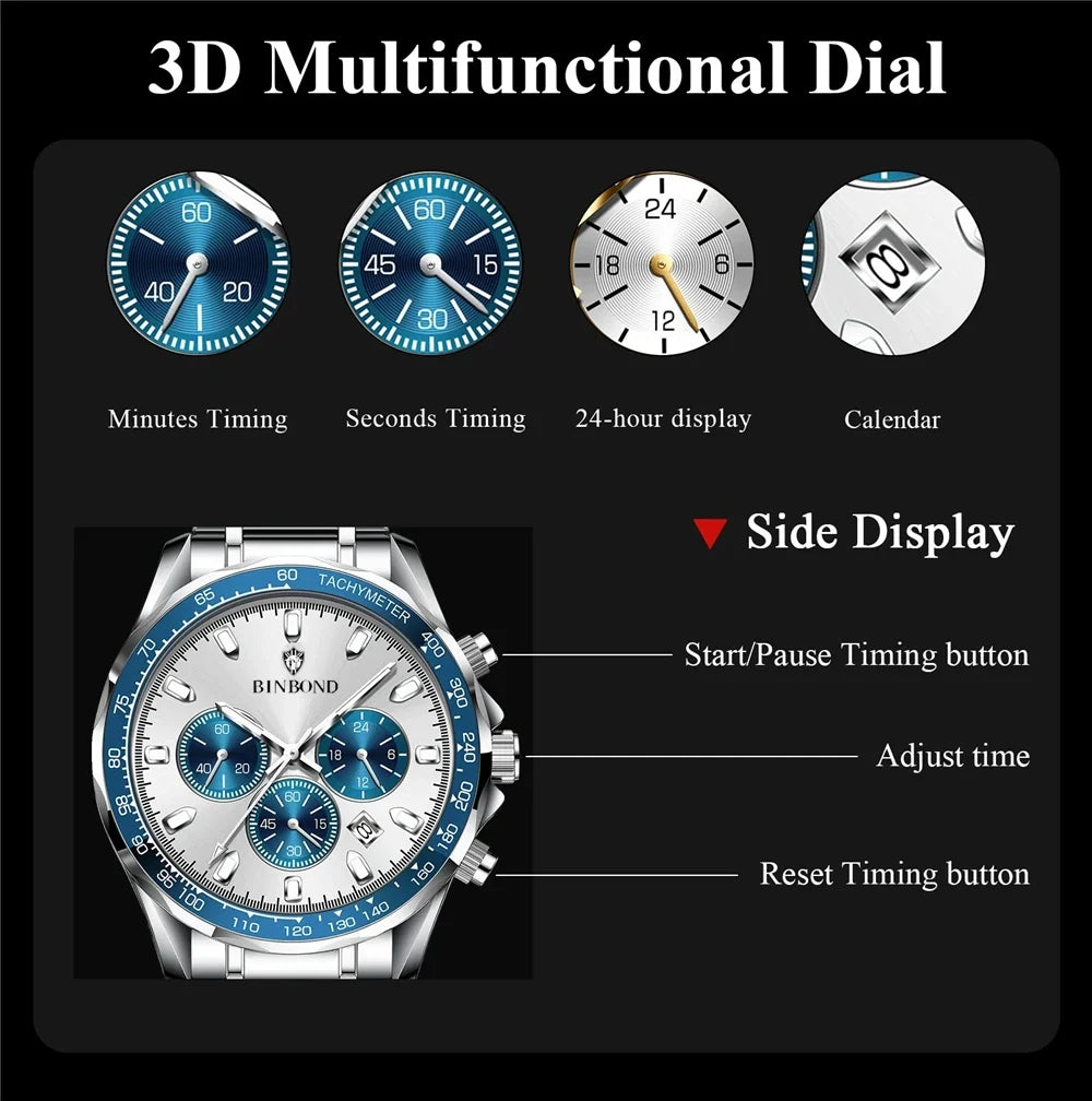 New Automatic Watch For Man Small Dial Blue Digital Fashion Quartz Wristwatches Men Clock Luxury Watches Mens Gifts Reloj Hombre