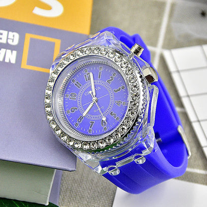 Luminous Quartz Watch for Women Personality Rhinestone Led Fashion Geneva Male and Female Students Couple Jelly Wrist Watches