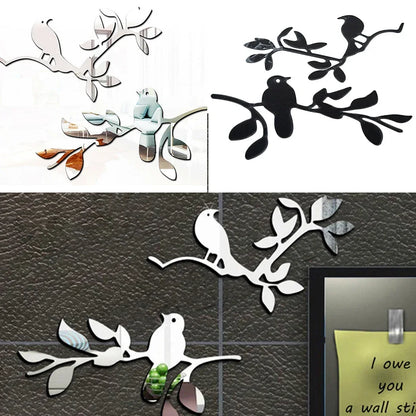 3D Mirror Birds Branch Wall Stickers | Removable Decorative Wall Art for Home