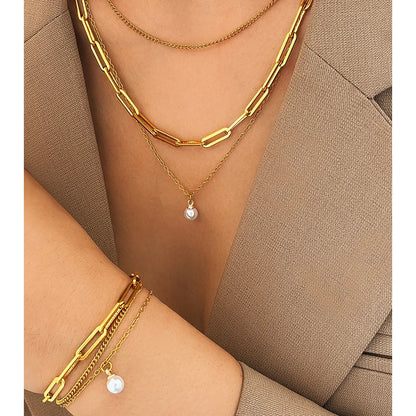 Aomogo Stainless Steel Jewelry Set Delicate Pearl Pendant Jewelry Set Luxury Multi-Layer Chain Jewelry Set For Women Jewelry