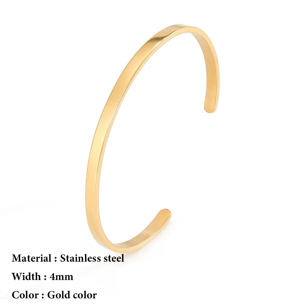 SUNIBI 4mm 6mm Stainless Steel Cuff Gold Color Bracelet Bangle for Women Jewelry Gifts Wholesale Dropshipping
