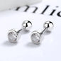 925 sterling silver zircon round bead threaded stud earrings, women's screw twist-off stud earrings, simple and fashion