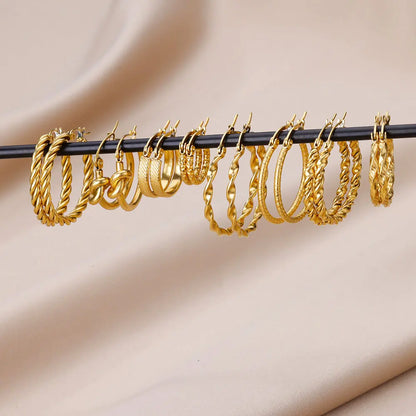 Vintage Round Stainless Steel Hoop Earrings For Women Gold Plated Earring 2023 Trending Statement Ear Jewelry Christmas Gift