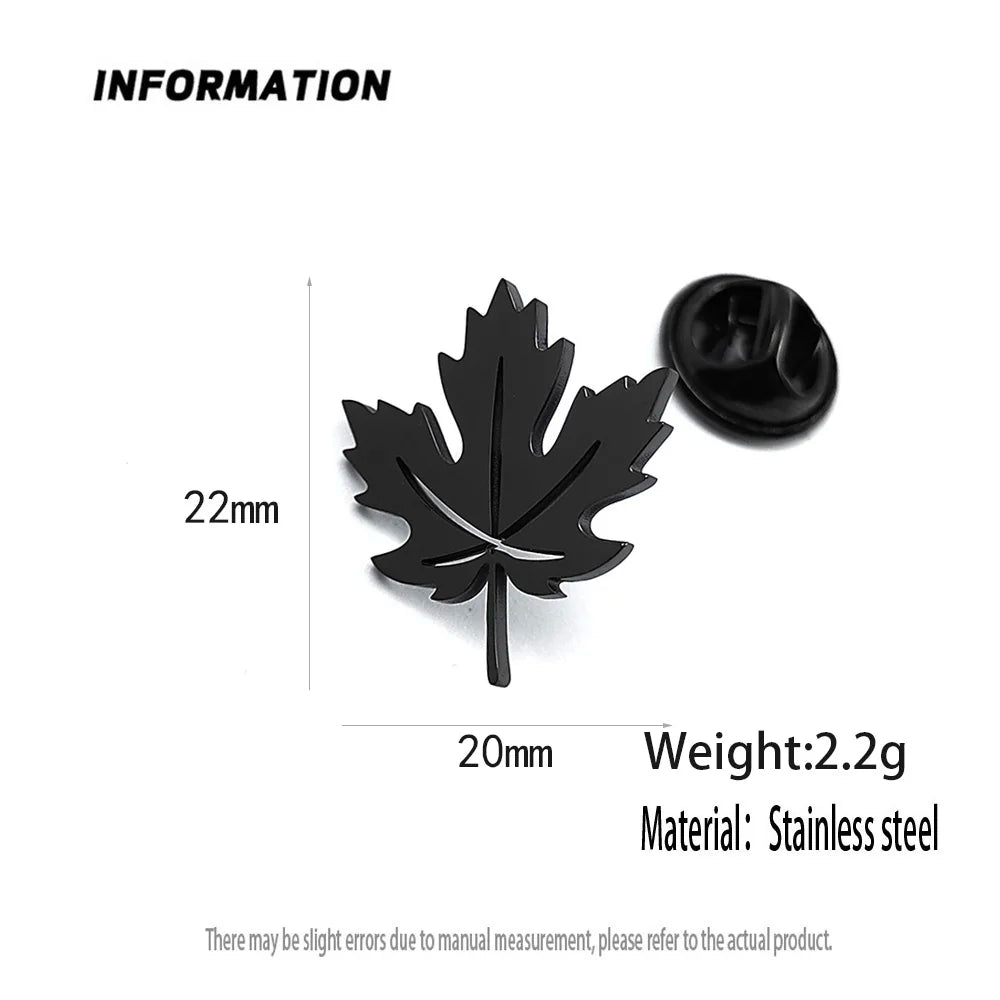 New maple leaf men's lapel pin, 316L stainless steel gold-plated badge, black brooch for suit accessories, gift for father