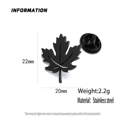 New maple leaf men's lapel pin, 316L stainless steel gold-plated badge, black brooch for suit accessories, gift for father