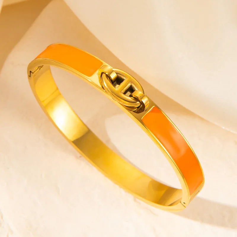 1PCS H-shaped Pig Nose Bracelet Stainless Steel Fashionable And Versatile Enamel Drip Rubber Bracelet Women's Jewelry