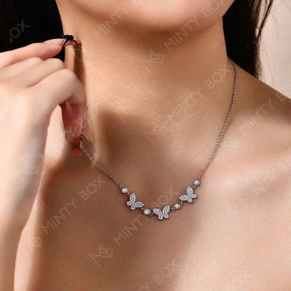 MINTYBOX S925 Silver Butterfly Moissanite Necklaces 18k Gold Plated D/VVS1 Lab Diamond 40+5cm for Women Brithday Jewelry Gift