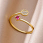 Tiny Green Zircon Round Rings For Women Geometric Stainless Steel Ring Luxury Wedding Christmas Jewelry Gift Free Shipping