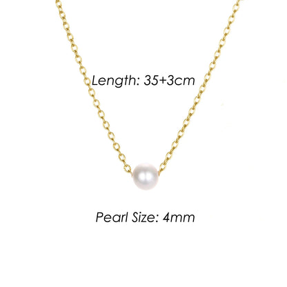 4MM Simulated-pearl Pendant Necklace for Women Dainty Stainless Steel Gold Color Necklace Women