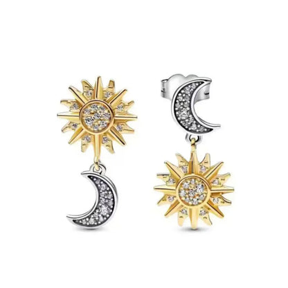 European New Cross Sunflower Gold Color Stud Earrings, Fit Women's Festival Exquisite Charm Jewelry Gifts  925 Silver