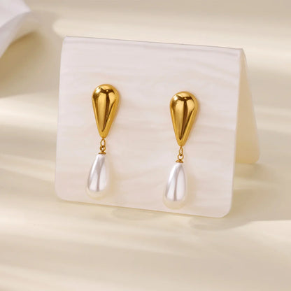 Elegant Imitation Pearl Earrings for Women Stainless Steel Heart Butterfly Shell Drop Earrings Luxury Aesthetic Jewelry Gift