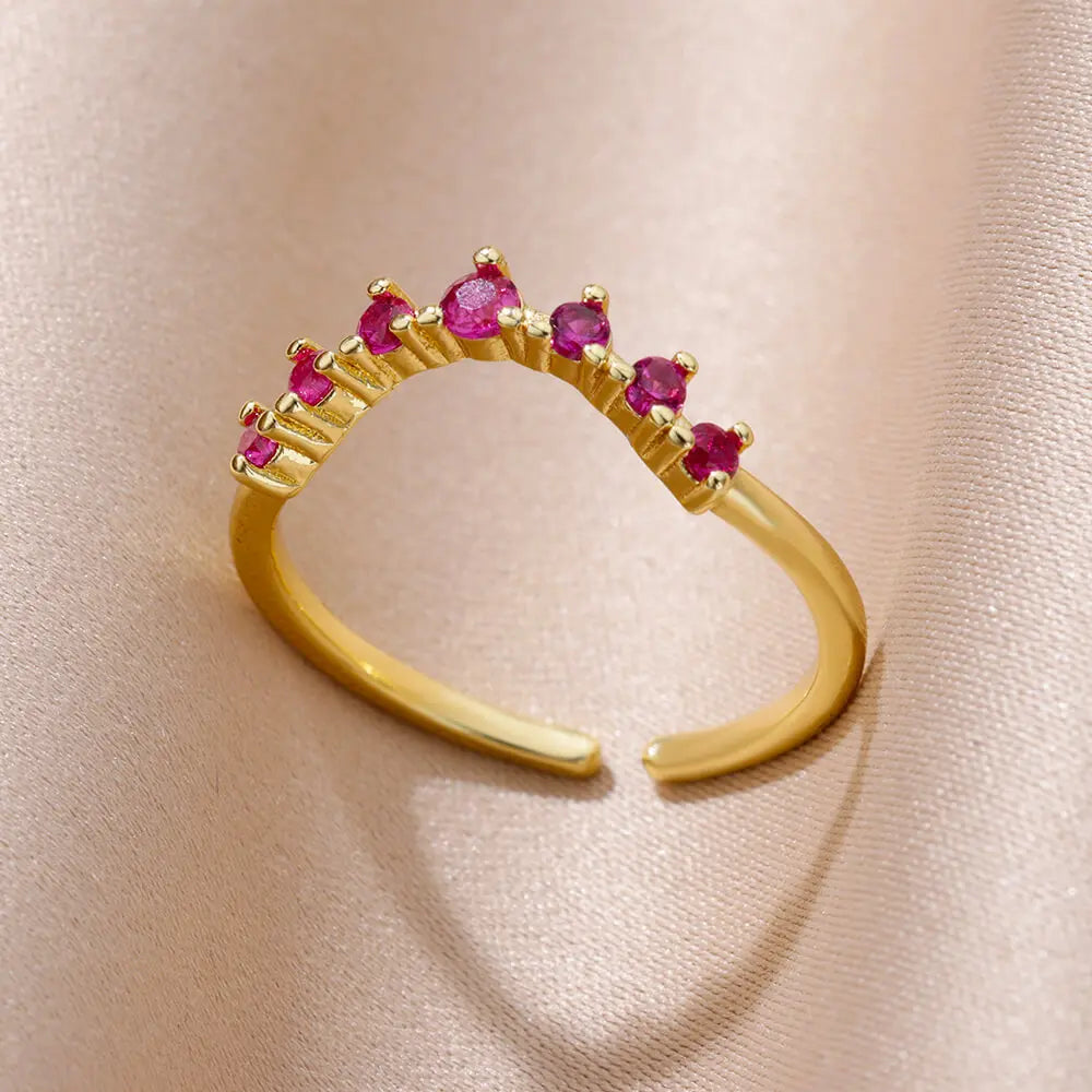 Tiny Green Zircon Round Rings For Women Geometric Stainless Steel Ring Luxury Wedding Christmas Jewelry Gift Free Shipping