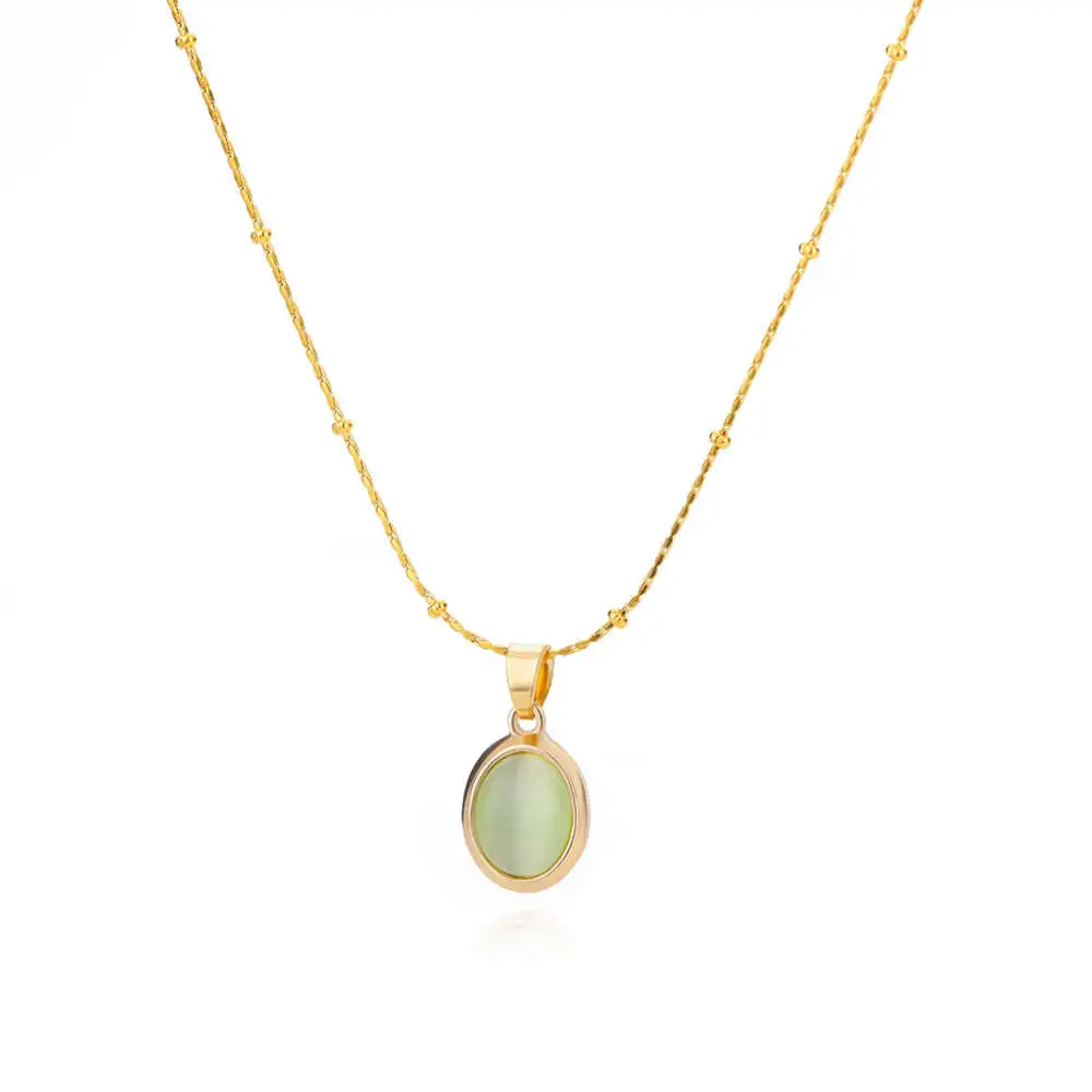 Round Opal Necklace For Women Girls Stainless Steel Natural Stone Pendant Chains Choker Necklaces New In Jewelry Gift Collier