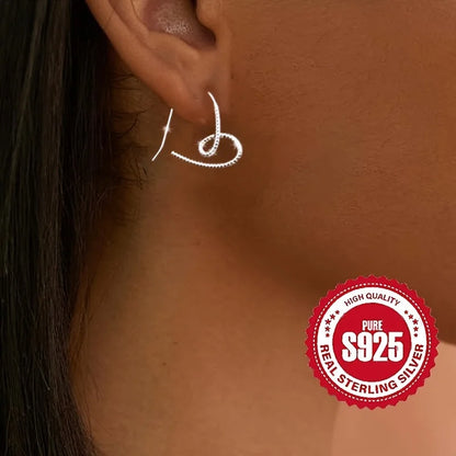 Pair of Twisted Heart Wire Ear Hooks Low Allergy 1.41g S925 Silver Suitable for Daily Wear Valentine's And Mother's Day Gifts