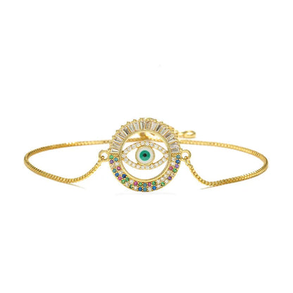 NEWBUY 2026 Trendy Turkish Gold Color Evil Eye Bracelet Adjustable AAA CZ Pave Setting Female Luckry Party Jewelry Gift
