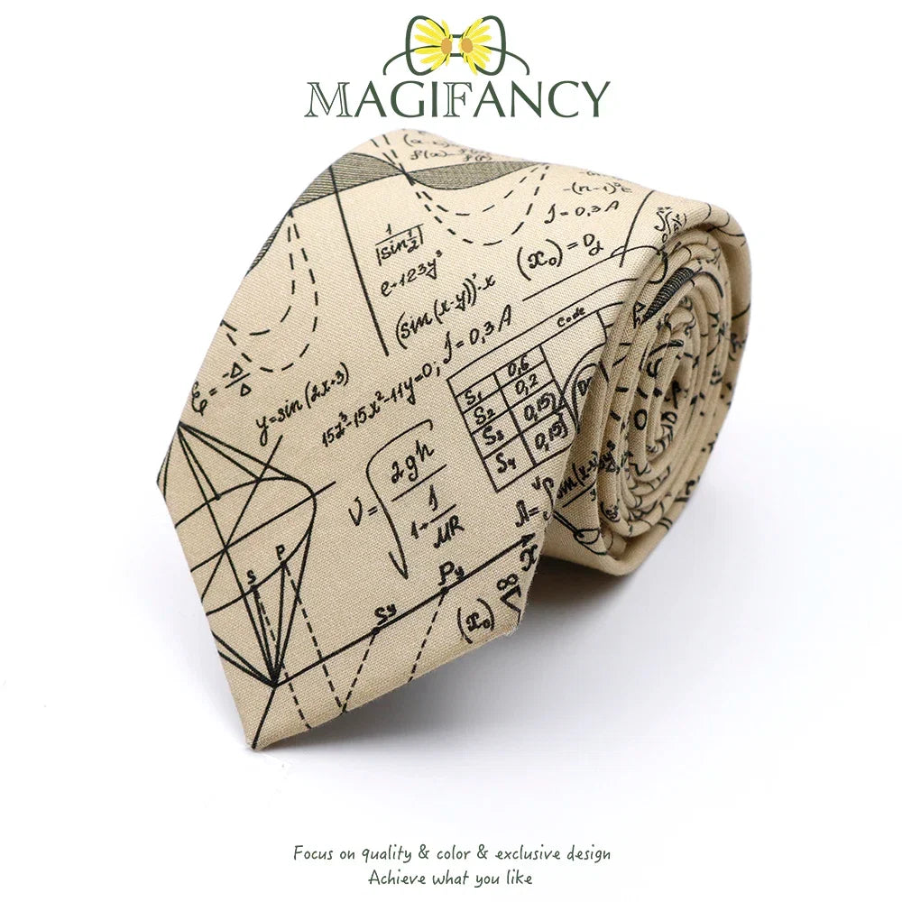 100%Cotton 8cm Tie Math Sciences Astronomy Physical Chemistry Men College Academy Institute School Cosplay Gift Cravat Accessory
