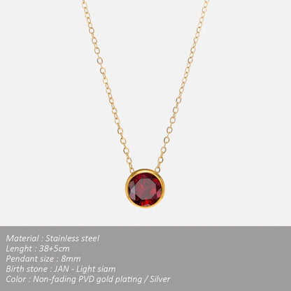 SUNIBI Stainless Steel Birthstone Necklace for Woman Gold Color Bride Designer Pendant Necklaces Birthday Gift Jewelry Wholesale