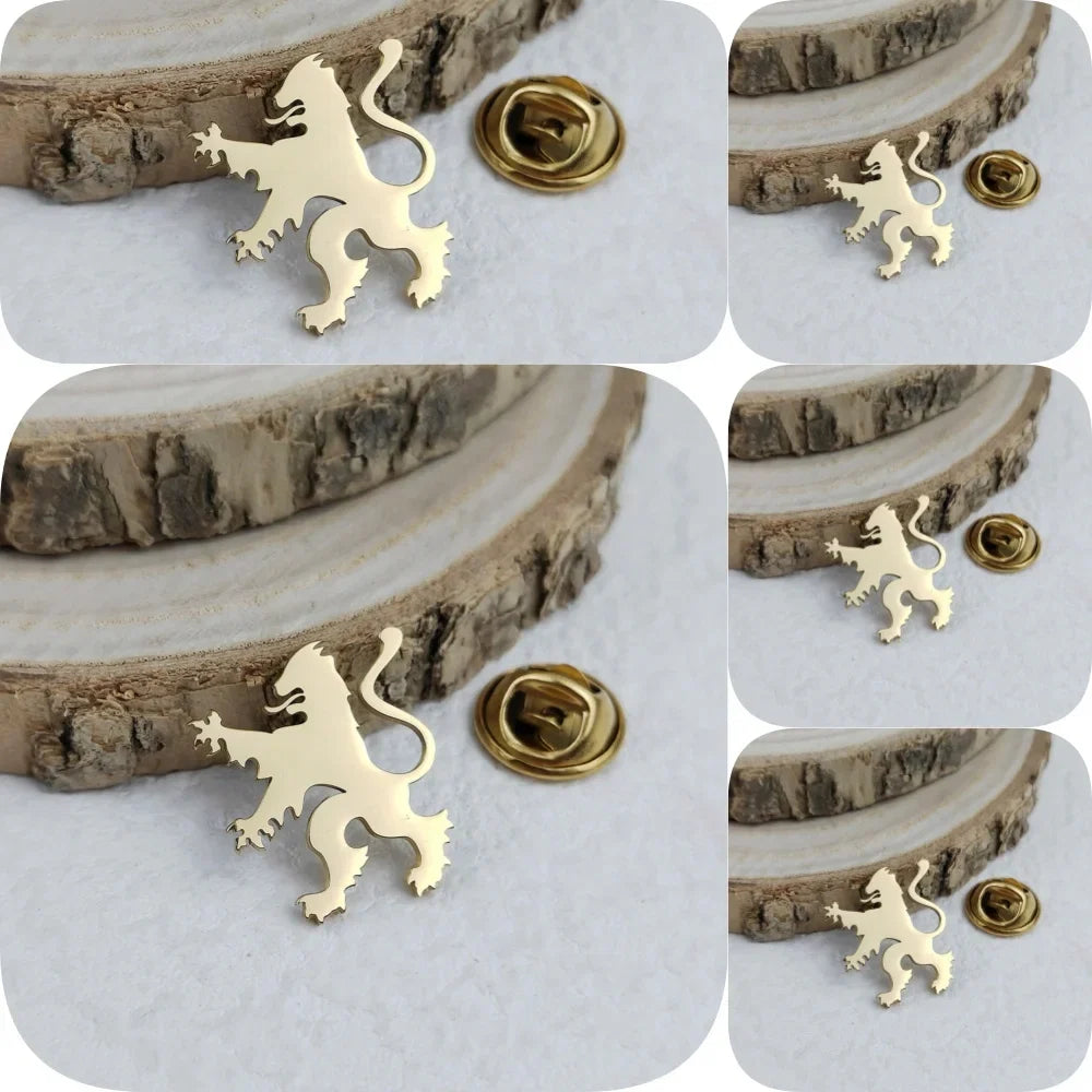 New upright lion men's lapel pin, 316L stainless steel gold-plated badge, black brooch for suit accessories, gift for father