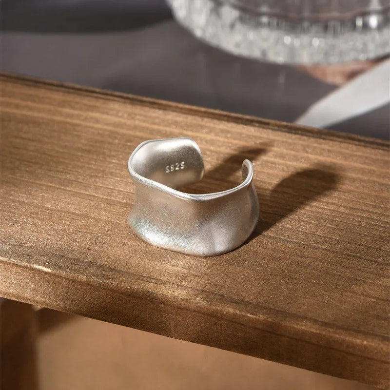 PANJBJ 925 Sterling Silver Pearl Irregular Ring | Women Shell Overlapping Hollow Sweet Design Jewelry