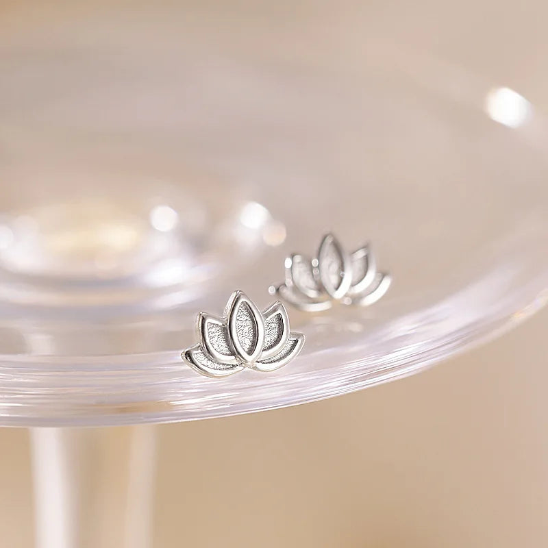 S925Silver Forest style lotus earrings, lotus earrings for women, simple, fresh, niche design, cute and artistic