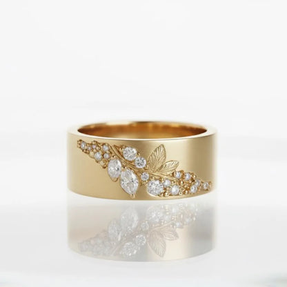 Geometric Green Stone Gold Leaf Ring | Fine Cocktail Jewelry for Women