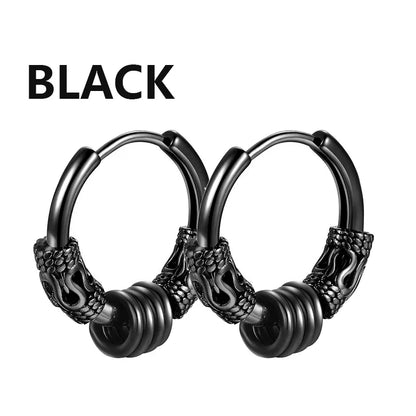 Vintage Punk Stainless Steel Stud Earrings for Men Women | 1 Pair Black Earrings Set