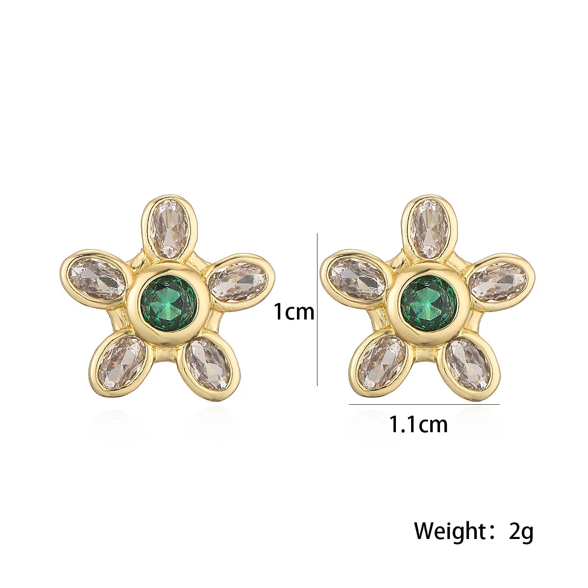 NEWBUY Delicate Gold Color Cute Flower Stud Earrings For Women Pink Green White CZ Crystal Jewelry Femme Bijoux