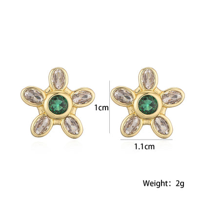 NEWBUY Delicate Gold Color Cute Flower Stud Earrings For Women Pink Green White CZ Crystal Jewelry Femme Bijoux