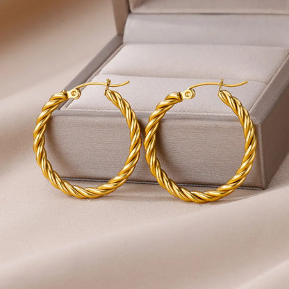 Vintage Round Stainless Steel Hoop Earrings For Women Gold Plated Earring 2023 Trending Statement Ear Jewelry Christmas Gift