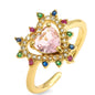 NEWBUY Fashion Colourful Cubic Zirconia Pave Setting Wedding Jewelry 2024 Trendy Gold Color Heart Charm Finger Ring For Women