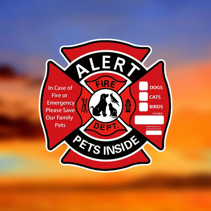 Pet Alert Stickers | Emergency Pet Rescue Window Decals (4 Pack)