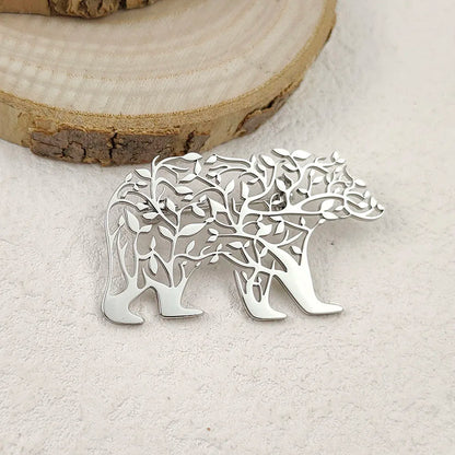 Creative punk style hollow polar bear stainless steel gold-plated 18K brooch, black suit accessories, wedding matching set