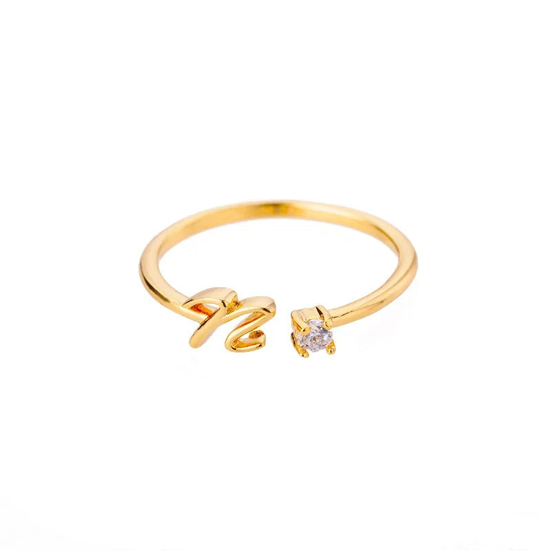 Zircon Tiny Initial Letter Rings For Women Stainless Steel A-Z Letters Adjustable Ring Female Christmas Aesthetic Jewelry Gift