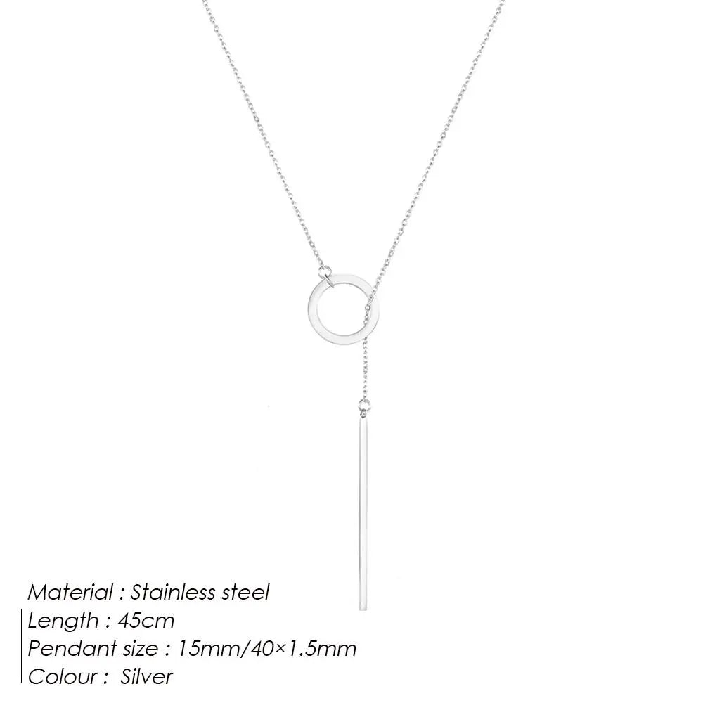 Minimalist Round Stick Pendant Necklace for Women Pearl Clavicle Necklace Leaves Long Chain Fashion Jewelry Statement Girl Gift